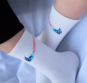 Hand Embroidered Vintage Socks Flower Embroidery Socks Warm Cozy Sock Fall Socks - Picture 1 of 13