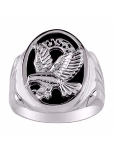 Diamond & Black Onyx Ring 14K Yellow or White Gold Patriotic USA MR3182ONW-C - Picture 1 of 3