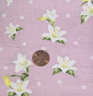 2/3 Yard Quilt Fabric Riley Blake Designs C12407 Pink Dot Lily Flowers Tara Reed - Image 1 of 4