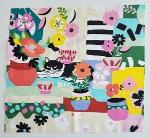 Cotton Fabric Bright Cats, Flower Pots Panel Size 1 - 1 Piece 18 3/4" L x 20" W - Picture 1 of 2
