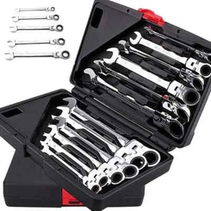 Set of 12 Combined Mixed Ratchet Wrench Spanner Moving Head