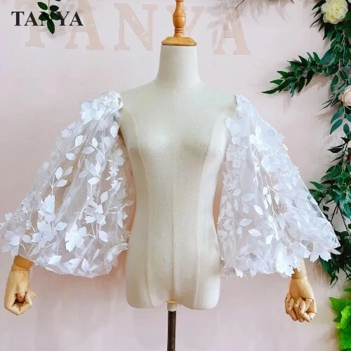 3D Lace Flowers Detachable Puff Sleeves Long Sleeve Bridal Bridal Accessories - Image 1 of 4