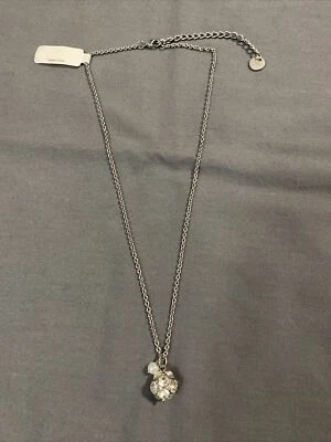 全新带标签 A&F Abercrombie & Fitch 银色项链半铺水晶球带珍珠 — 第 1/4 张图片