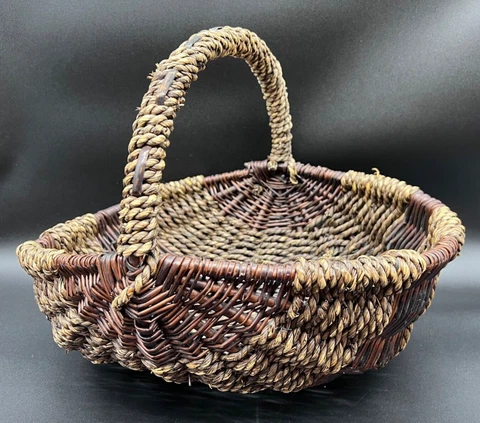 Vintage Large Woven Wood Gathering Basket with Handle Country Farmhouse 15" Cover
