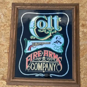 Vintage COLT FIREARMS Company Advertisement Mirror Framed Sign 24 x 20 Bar Decor - Picture 1 of 5