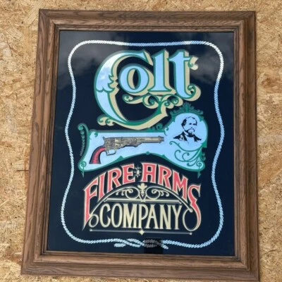 Vintage COLT FIREARMS Company Advertisement Mirror Framed Sign 24 x 20 Bar Decor - Image 1 of 4