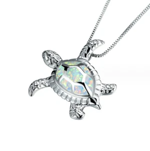 925 Sterling Silver Opal Sea Turtle Pendant & Necklace Aquarium Ocean Gift PE55 - Picture 1 of 13
