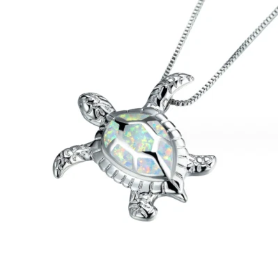 Colgante y collar de plata esterlina 925 ópalo tortuga marina acuario océano regalo PE55 Foto 1 de 4