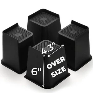 4 Pack Heavy Duty Bed Risers 6 Inch Lift Couch Furniture Lifts Raising Blocks - Picture 1 of 7