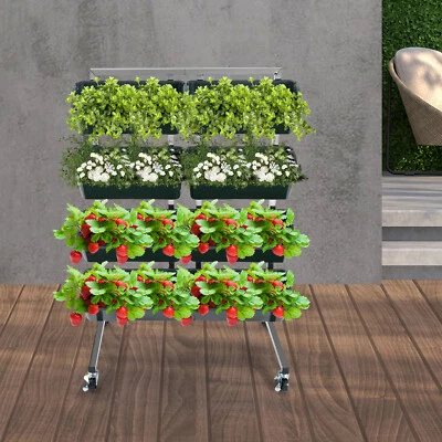 Estante de exhibición grande moderno de acero inoxidable verde oscuro con cubo de 4 niveles para plantas con flores Foto 1 de 4