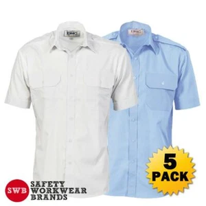 5 x DNC Workwear Mens Epaulette Poly Cotton Work Shirt Short Sleeve White 3213 - Picture 1 of 3