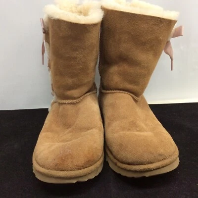 UGG Boots Pala Girls Size 6 Brown Lace Up Pink Comfort Ribbon Bow 1017737K - Image 1 of 4