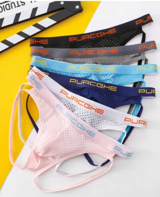 3Pack New Mesh Men's Thong Breathable Double Strap Men's Ice Silk Underwear - Image 1 of 4