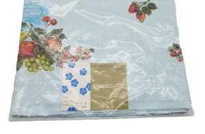 Vintage Linen Tablecloth Blue Fruit & Grinder 36x36” New Old Stock - Picture 1 of 5