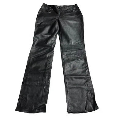 HARLEY DAVIDSON Pantalones de Cuero Mujer Talla 2 Negro MOTOCICLETA Jeans Pierna Recta Foto 1 de 4