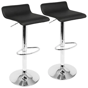 OPEN BOX Ale Contemporary Adjustable Barstool in Black PU Leather Set of 2 - Picture 1 of 8