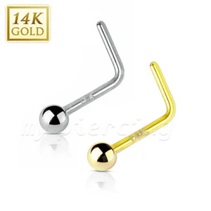 20 g 14 K Gelbgold & Weißgold 2 mm Kugelspitze L-Bogen Nasenstecker Ring - Bild 1 von 3