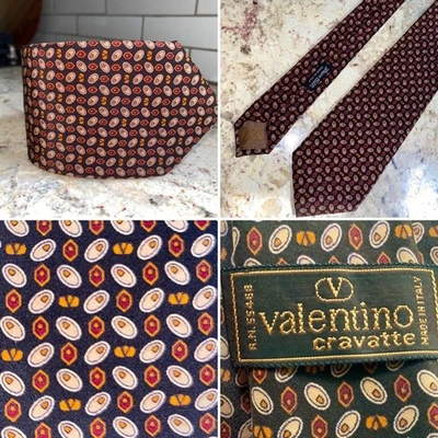 Corbata de diseñador VALENTINO para hombre $220 100 % seda negra marrón estampada usada en excelente estado Foto 1 de 4