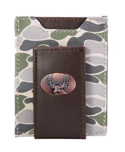 ZEP-PRO OLD SCHOOL Verde y Gris CAMO Buck Ciervo Cuero Bolsillo Frontal Cartera - Imagen 1 de 3