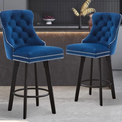 Modern Swivel Bar Barstools Button Tufted Bar Stools Rivet Trim Bar Stools - Image 1 of 4