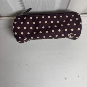 Lauren Ralph Lauren Maroon Polka Dot Cosmetic Bag Zip Pouch - 4”x 7.5” - Picture 1 of 3