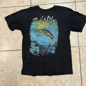 Salt Life Graphic T-Shirt Black Fish Skull Short Sleeve Pocket Tee - Picture 1 of 3