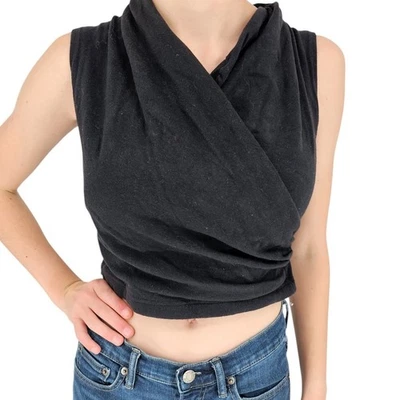 Vintage Y2K Necessary Objects Womens Sz S Cotton Crop Top Black Wrap Style - Image 1 of 4