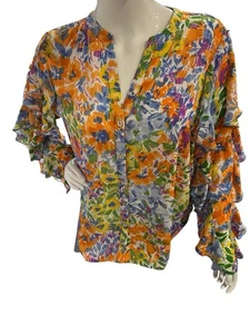 Women’s Cato Beautiful Floral Print Blouse Ruffle Sleeves, Button Up Size Large - Picture 1 of 7