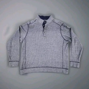 Tommy Bahama 1/4 Button Long Sleeve Blue Ribbed Pullover Shirt Size Large - Picture 1 of 10