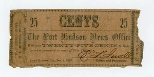 1863 25c The Port Hudson News Office - LOUISIANA Note - Rare! - Picture 1 of 2