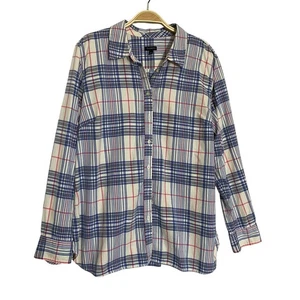 Talbots Plaid Button Up Shirt Women XL Blue Long Sleeve Cotton Coastal Preppy - Picture 1 of 8