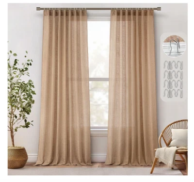 Paneles de cortina de lino 52 x 85 arpillera beige granja cortinas rústicas par Miulee Foto 1 de 4