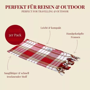Pestemal Towel Set 3 Piece - Check Red - Sauna Hamam Beach Towel - Picture 1 of 6