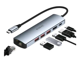 USB C Hub Ethernet Multiport Adapter, KOZYC 6 in 1 USB C to HDMI Dock with HDMI - Picture 1 of 4