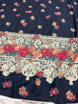 VINTAGE JBJ FABRIC Stretch Cotton Tshirt Type Navy Floral  65”x176” - Image 1 of 4