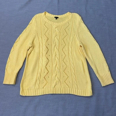 Talbots Sweater Womens 2X Plus Yellow Open Cable Knit Long Sleeve Pullover - Image 1 of 4