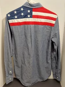 Tommy Hilfiger Small Button Down USA American Flag Patriotic Slim Fit Jean Shirt - Picture 1 of 11