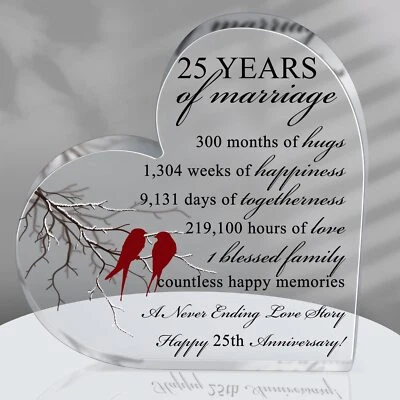 25th Years of Marriage Wedding Gift Anniversary Heart Keepsake for Couple - Image 1 of 4
