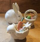 Vintage Mid-Late 1900'S Ceramic Bunny Chick And Basket Easter