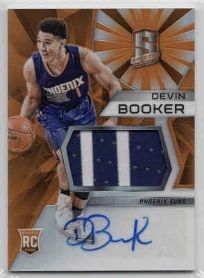 2015-16 Panini Spectra Orange Prizm Devin Booker RPA RC Rookie Patch AUTO /25 - Image 1 of 2