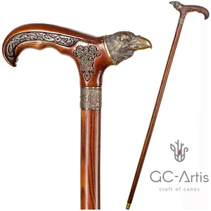 Raven Walking Stick Cane Solid Bronze Brass Metal Staff Wooden Handle Shaft - Picture 1 of 15