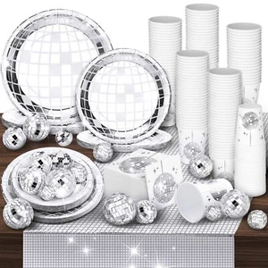 121 Pcs 70s Disco Party Supplies Disco Ball Dinner Paper Plates Disco Paper C... - Picture 1 of 6