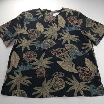 Kathy Che Women's Pullover Blouse Size Medium Black Floral Animal Print Vintage - Image 1 of 4