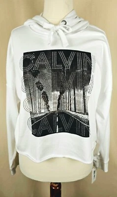 Moletom com capuz novo com etiquetas Calvin Klein jeans cravejado logotipo cropped tamanho grande  - Imagem 1 de 4