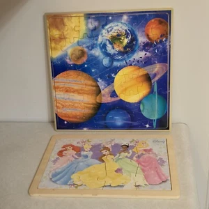 Wood Puzzle Space Planets Solar System Disney Friends Princess Set Of 2 - Picture 1 of 3
