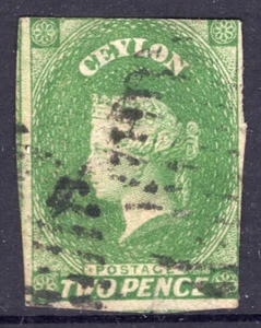 c.1857 Ceylon (Sri Lanka) QV 2d TWO PENCE Green Star WMK REF: CEY23 - Picture 1 of 2