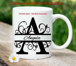 2 x Monogram Name Initial Cup Mug Glass Vinyl Sticker only Decal Personalised - Picture 1 of 4