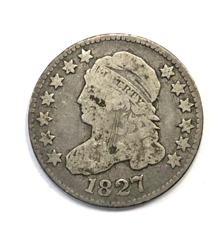 1827 Pointed Top 1 Capped Bust Silver Dime 10c G Good Details - Scratched Cover