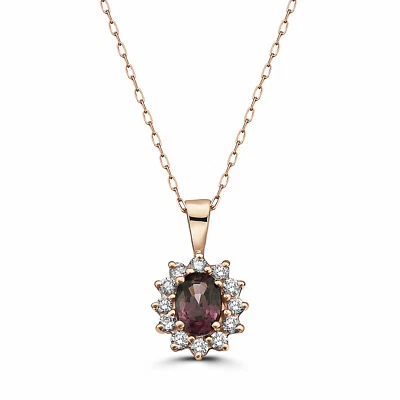 Collar Colgante Piedra Natal Oro Rosa 14K Espinela Púrpura Diamante Desnudo 0.74 ct 18" Foto 1 de 4