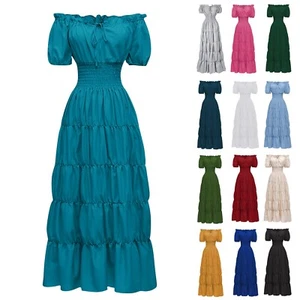 Women's Off-the-Shoulder Solid Color Irish Medieval Dresses Renaissance Costume - Picture 1 of 22